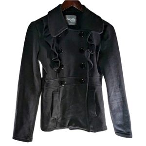 Charlotte Russe Black Double button Peacoat with ruffle details Size Small
